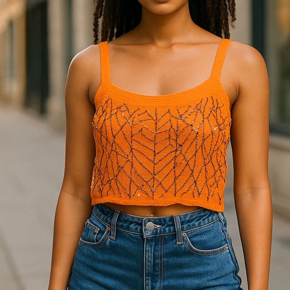 XOXO Orange Beaded Embellished Crop Sleeveless Tank Top NWT Size Small